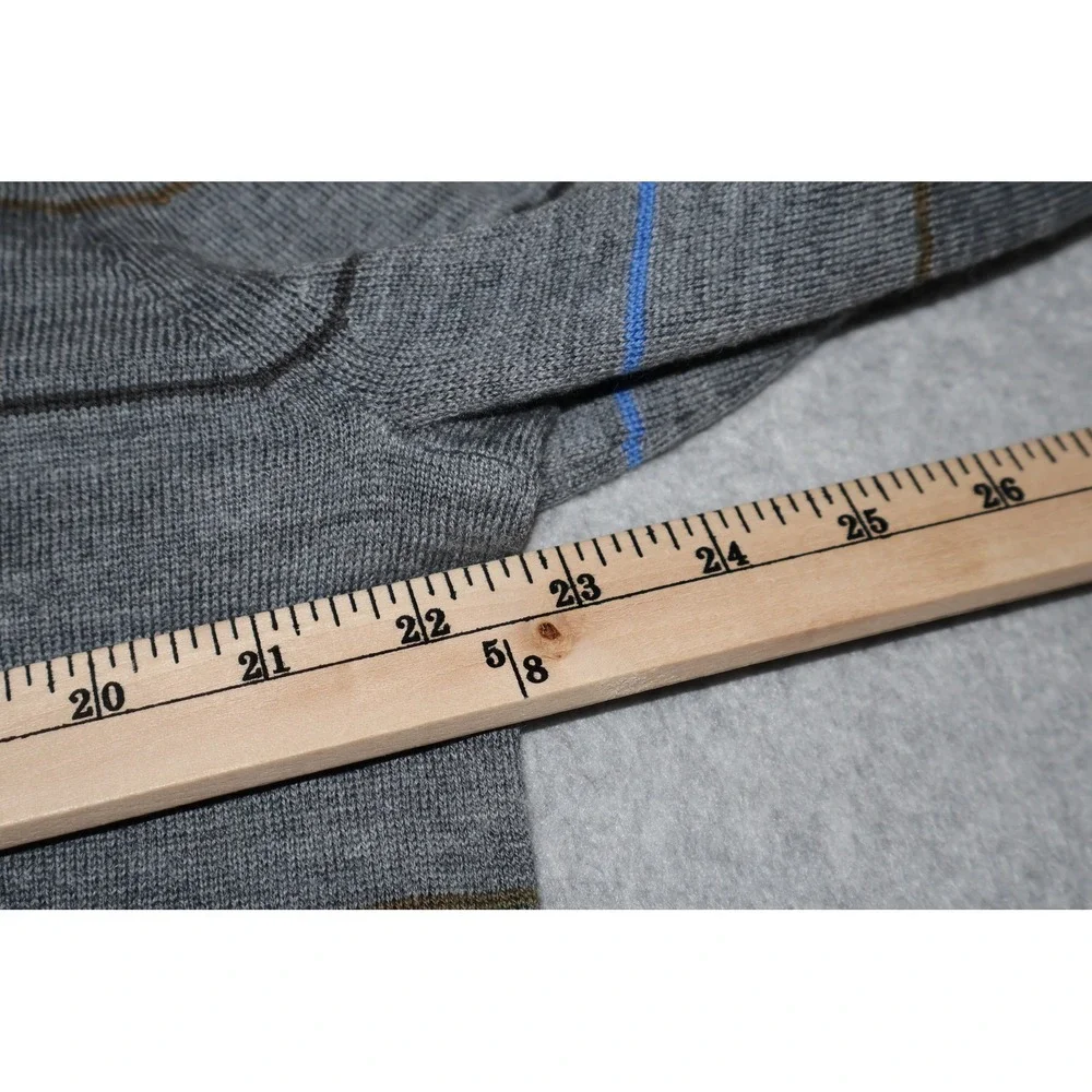 Banana Republic Sweater Mens XL Gray Striped Merino Wool Crew Neck Long Sleeve